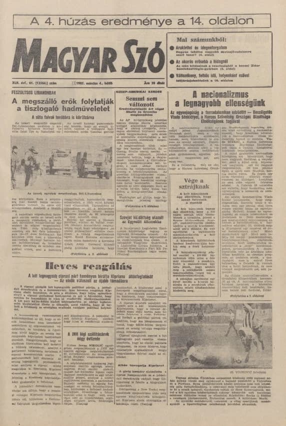 Magyar Szó, 42. évf. 1985. március 4. 61. sz. 1–20. oldal