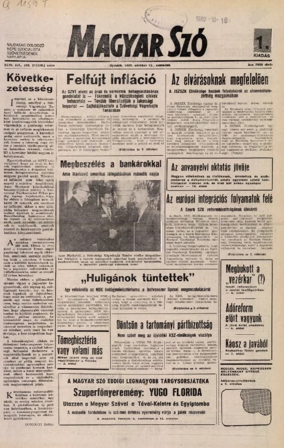 Magyar Szó, 46. évf. 1989. október 12. 280. sz. 1–16. oldal