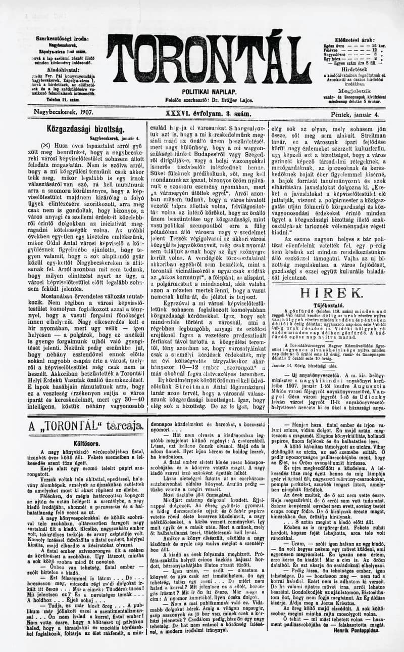 Torontál, 36. évf. 1907. január 4. 3. sz.