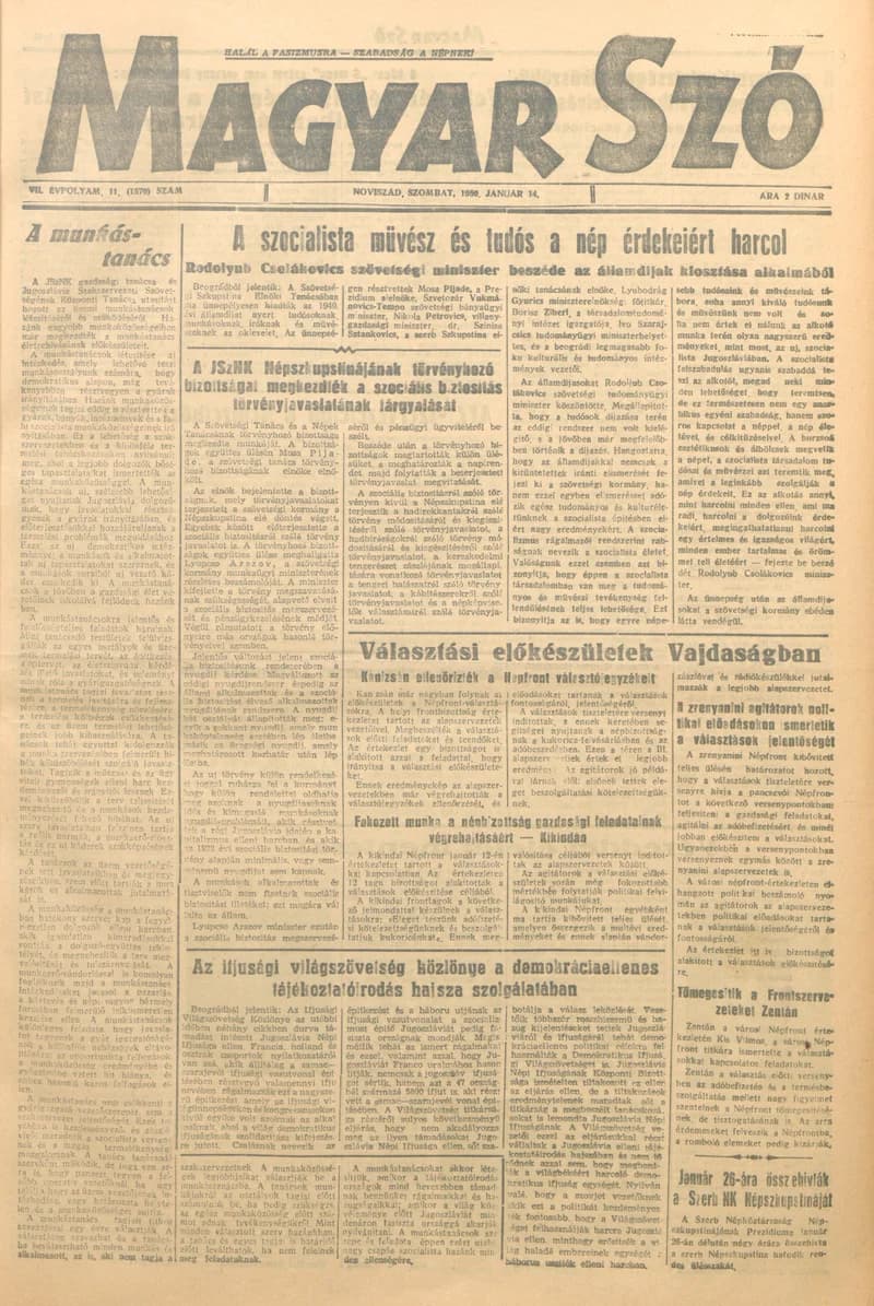 Magyar Szó, 7. évf. 1950. január 14. 11. sz. 1–4. oldal
