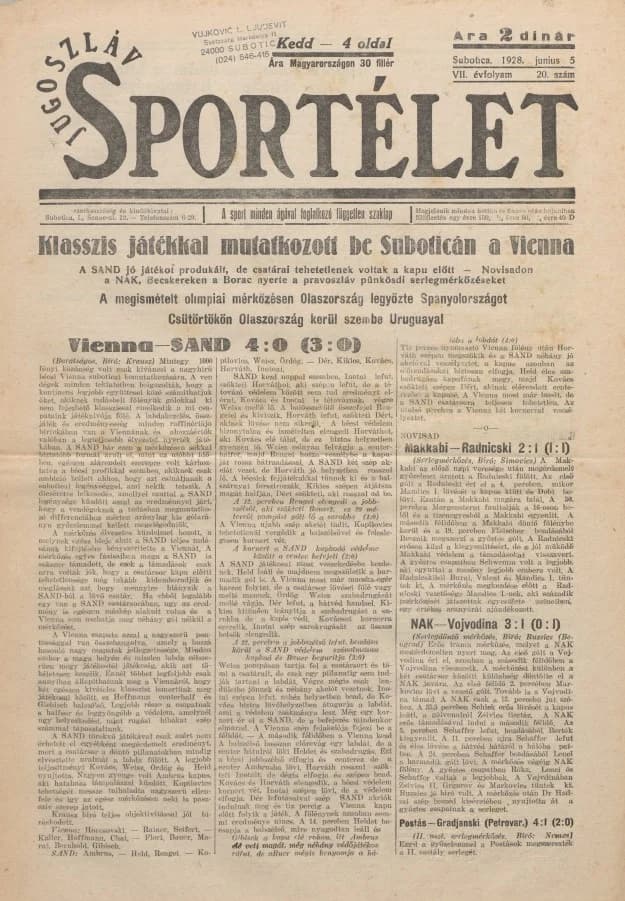 Jugoszláv sportélet, 7. évf. 1928. június 5. 20. sz.