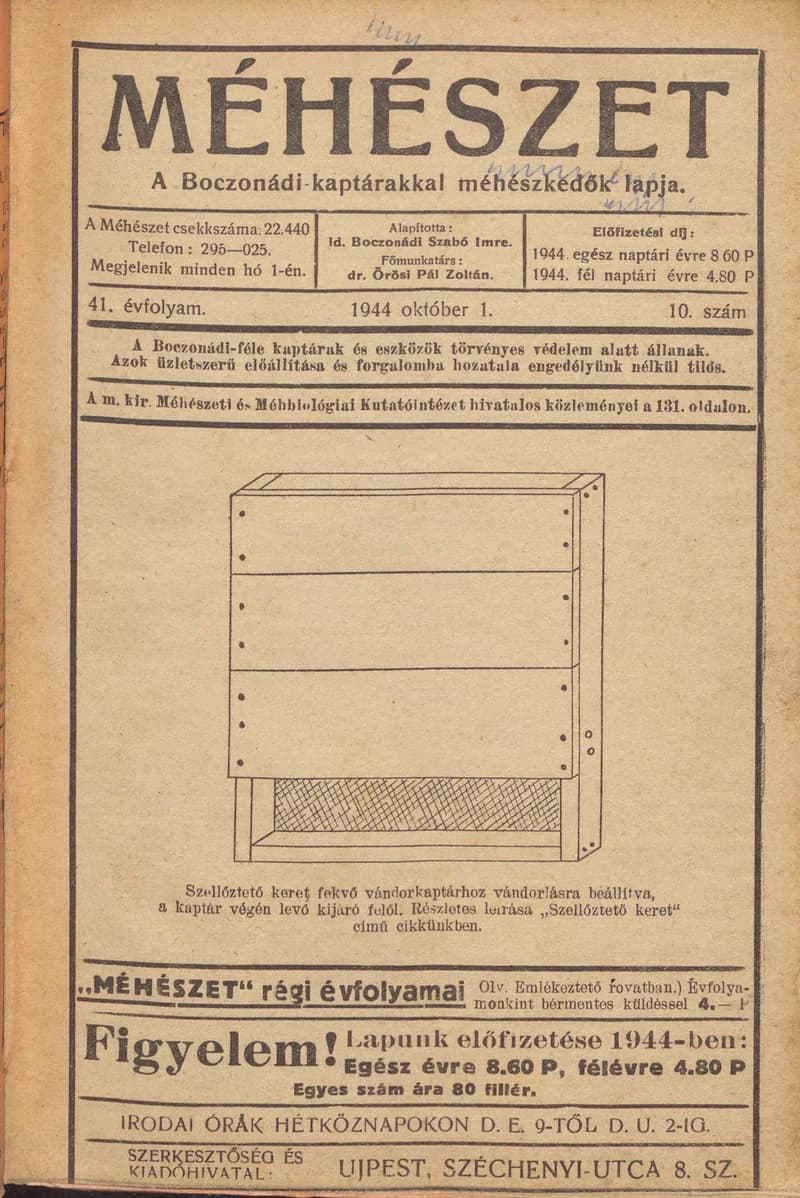 Méhészet, 41. évf. 1944. október 1. 10. sz.