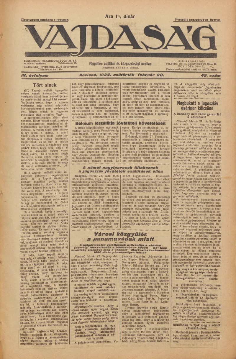 Vajdaság, 4. évf. 1924. február 28. 49. sz.