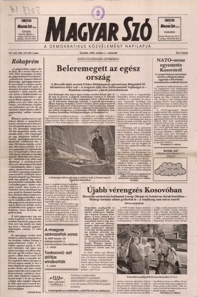 Magyar Szó, 55. évf. 1998. október 1. 234. sz. 1–16. oldal