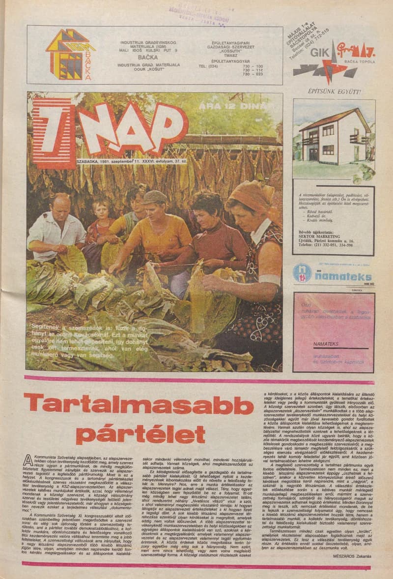 7 Nap, 36. évf. 1981. szeptember 11. 37. sz. 1–16. oldal
