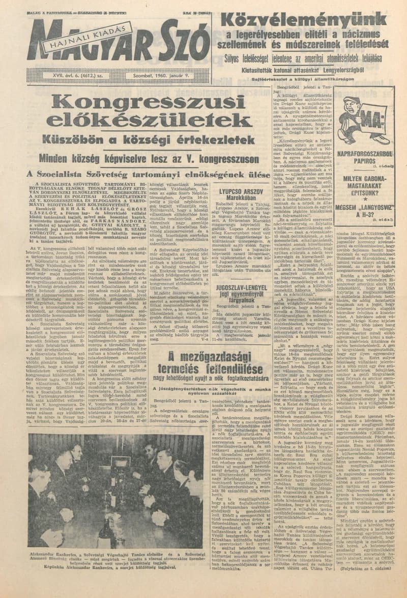 Magyar Szó, 17. évf. 1960. január 9. 6. sz. 1–18. oldal