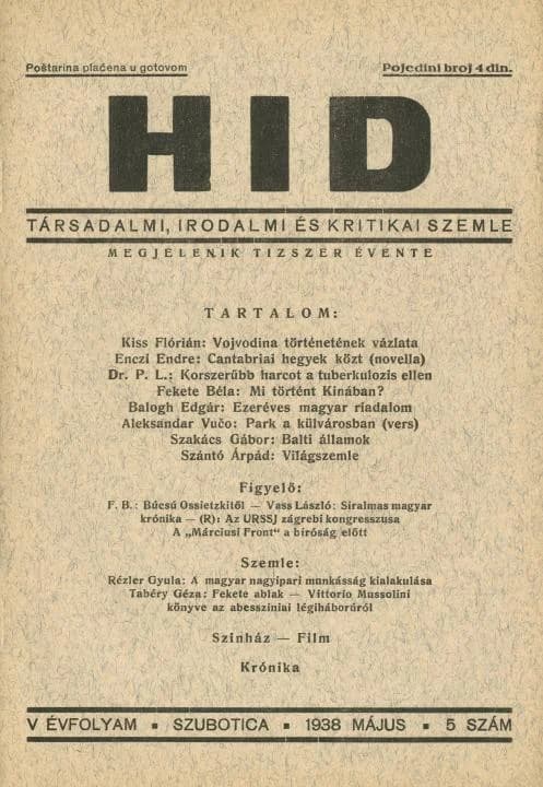 Híd, 5. évf. 1938. május. 5. sz. 125–164. oldal