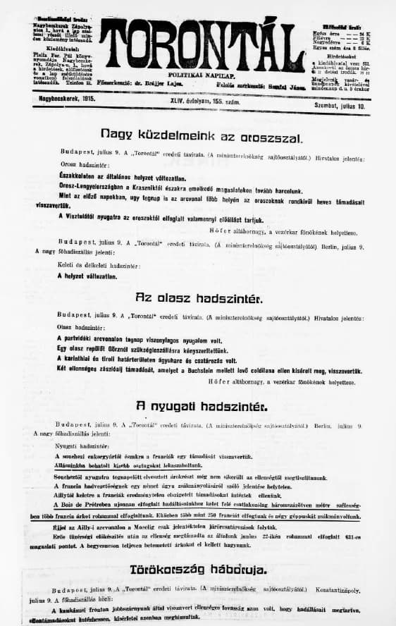 Torontál, 44. évf. 1915. július 10. 155. sz.