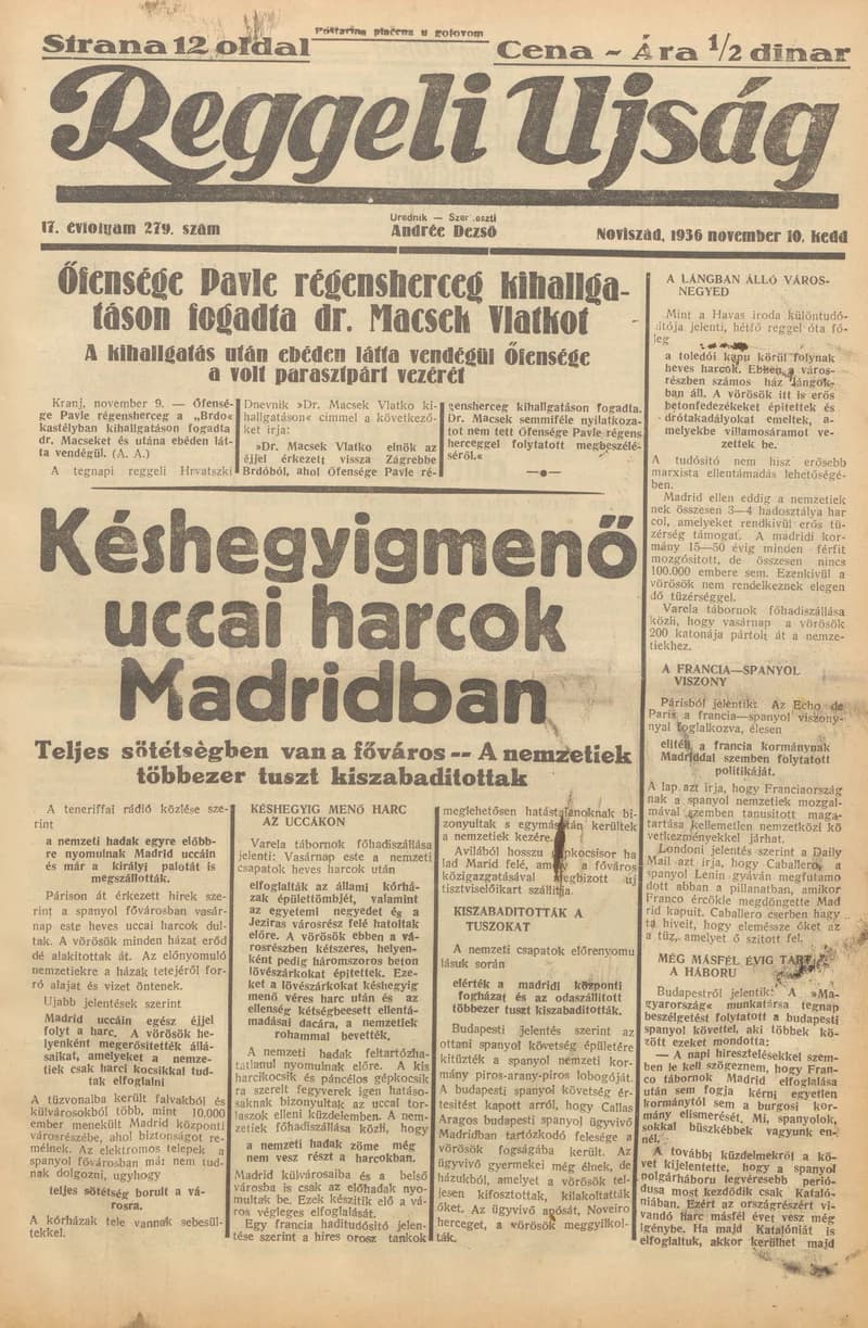 Reggeli Újság, 17. évf. 1936. november 10. 279. sz.