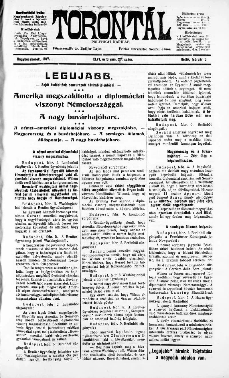 Torontál, 46. évf. 1917. február 5. 28. sz.