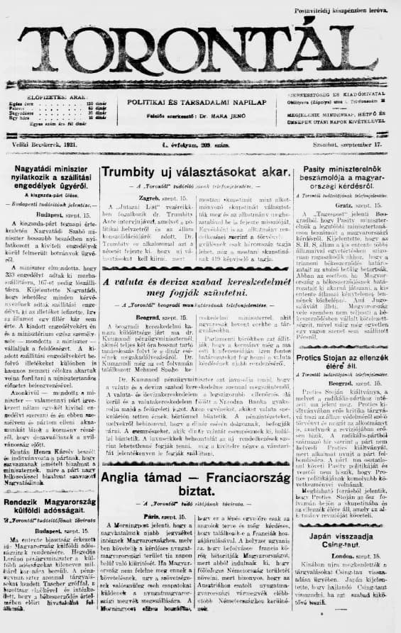 Torontál, 50. évf. 1921. szeptember 17. 203. sz.