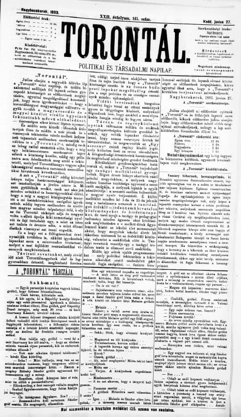 Torontál, 22. évf. 1893. június 27. 145. sz.