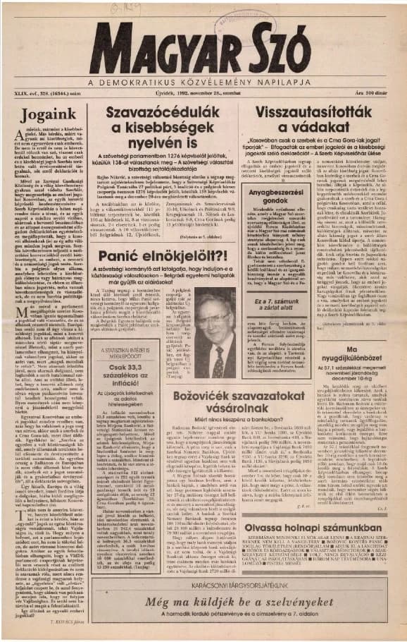 Magyar Szó, 49. évf. 1992. november 28. 328. sz. 1–16. oldal