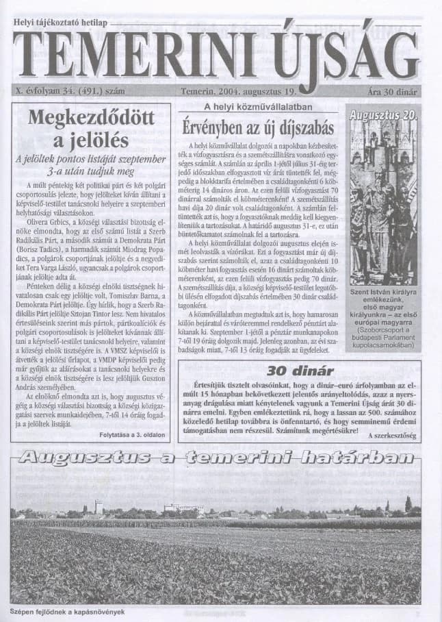 Temerini Újság, 10. évf. 2004. augusztus 19. 34. sz.