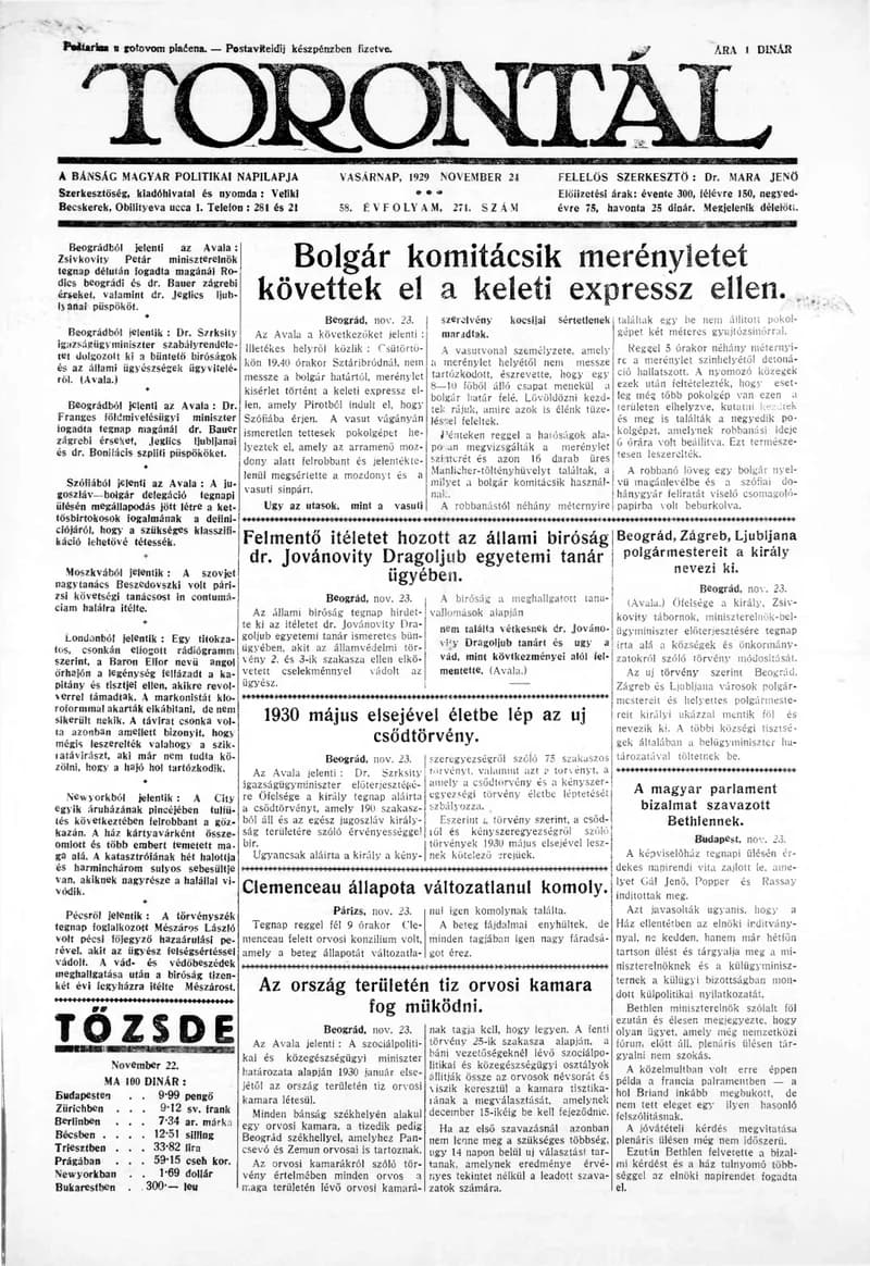 Torontál, 58. évf. 1929. november 24. 271. sz.