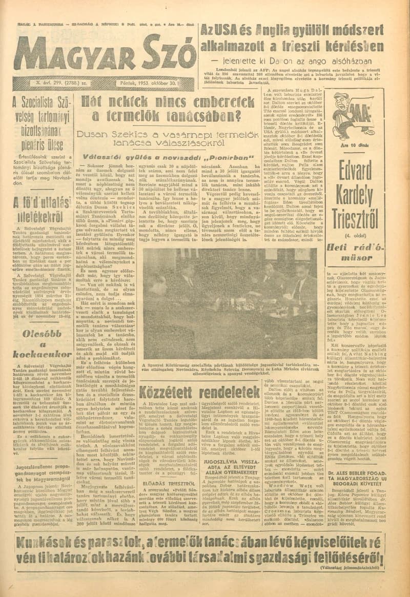 Magyar Szó, 10. évf. 1953. október 30. 299. sz. 1–10. oldal