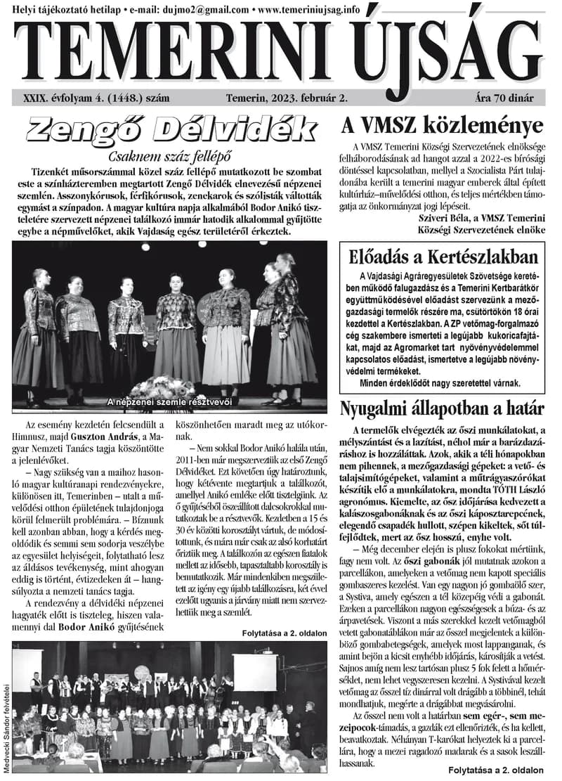 Temerini Újság, 29. évf. 2023. február 2. 4. sz.