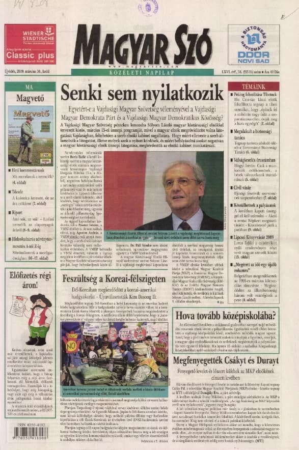 Magyar Szó, 66. évf. 2009. március 10. 56. sz. 1–20. oldal