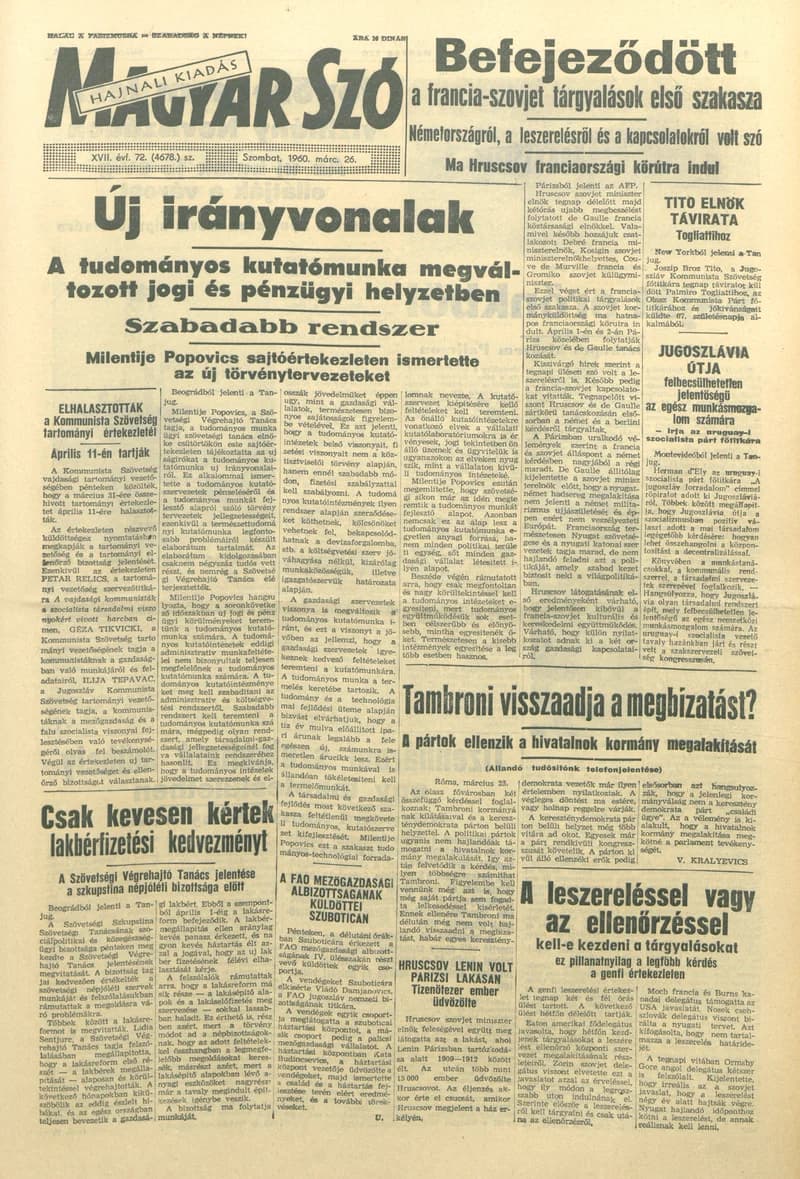 Magyar Szó, 17. évf. 1960. március 26. 72. sz. 1–36. oldal