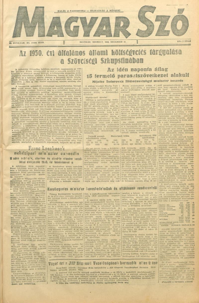 Magyar Szó, 6. évf. 1949. december 31. 311. sz. 1–6. oldal
