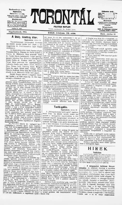 Torontál, 32. évf. 1903. október 12. 231. sz.