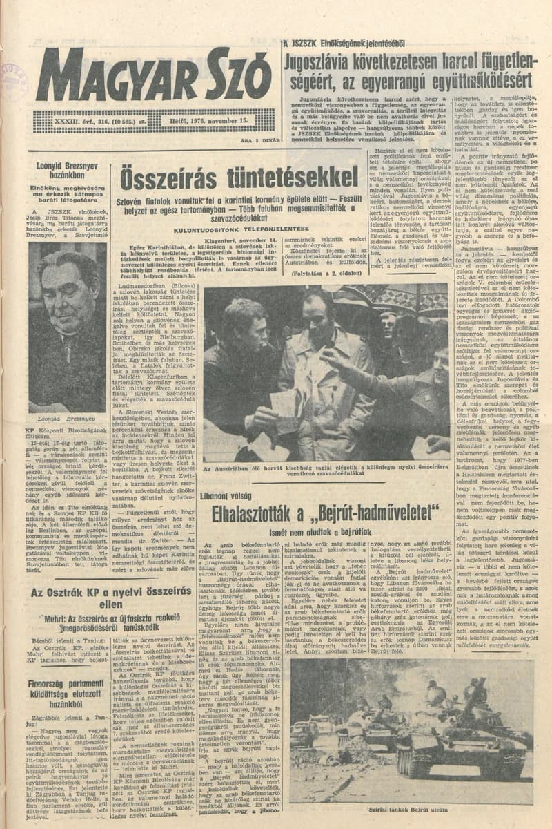 Magyar Szó, 33. évf. 1976. november 15. 316. sz. 1–8. oldal
