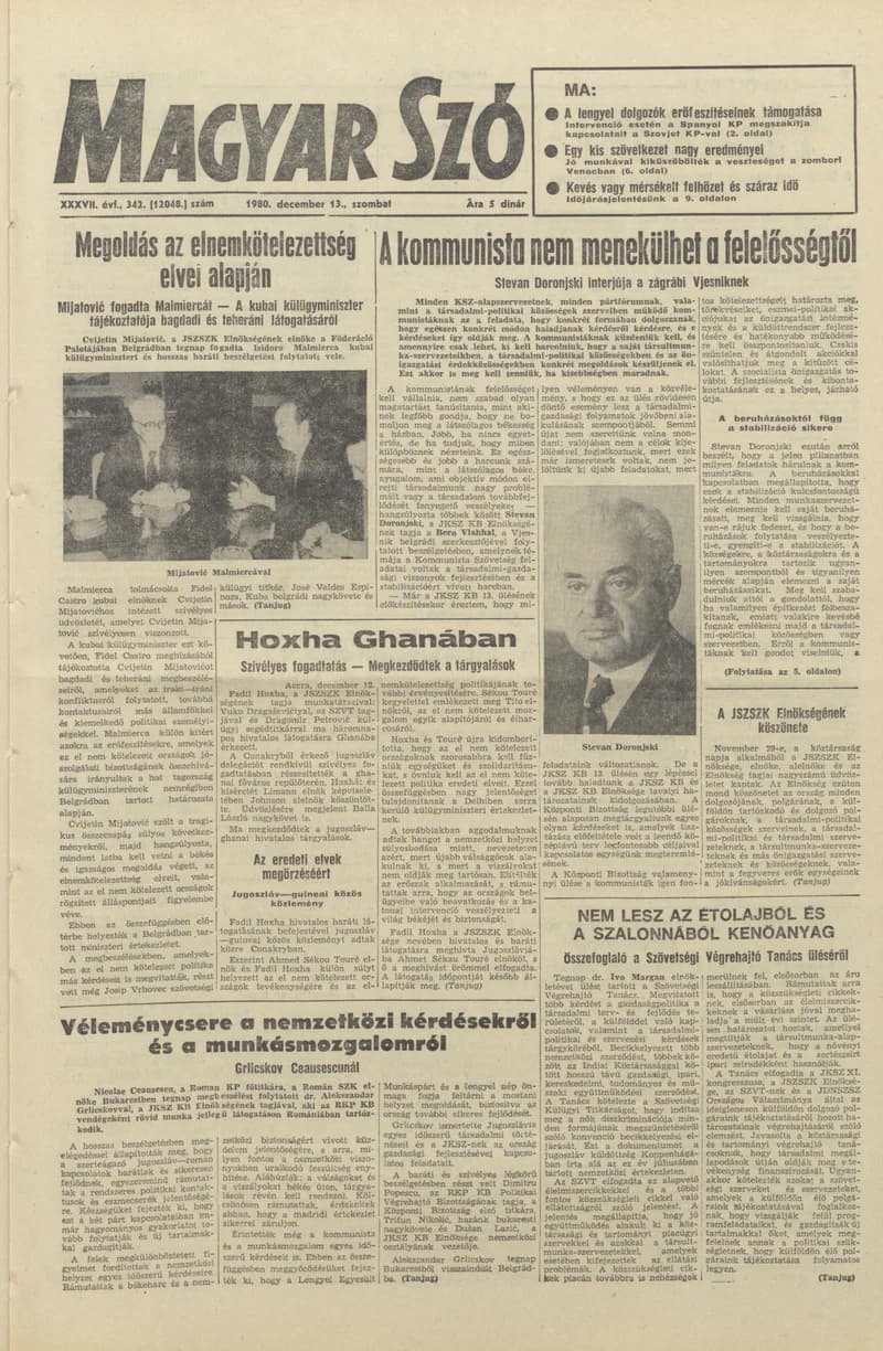 Magyar Szó, 37. évf. 1980. december 13. 342. sz. 1–20. oldal