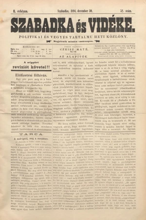 Szabadka és vidéke II, 2. évf. 1894. december 30. 52. sz.