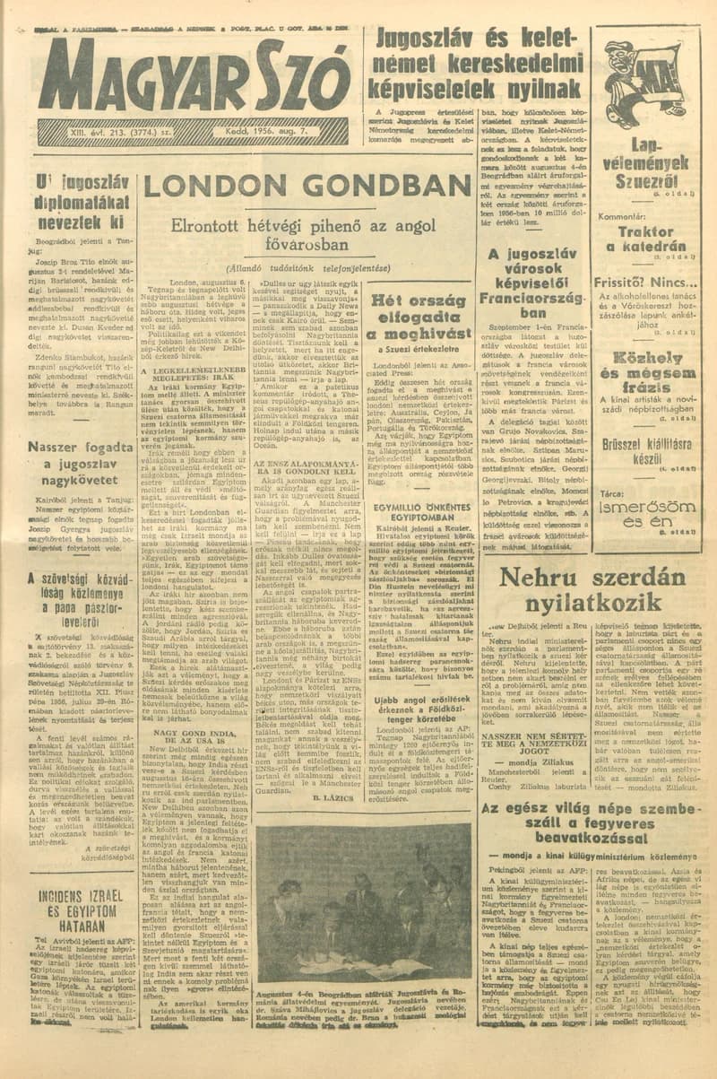 Magyar Szó, 13. évf. 1956. augusztus 7. 213. sz. 1–8. oldal
