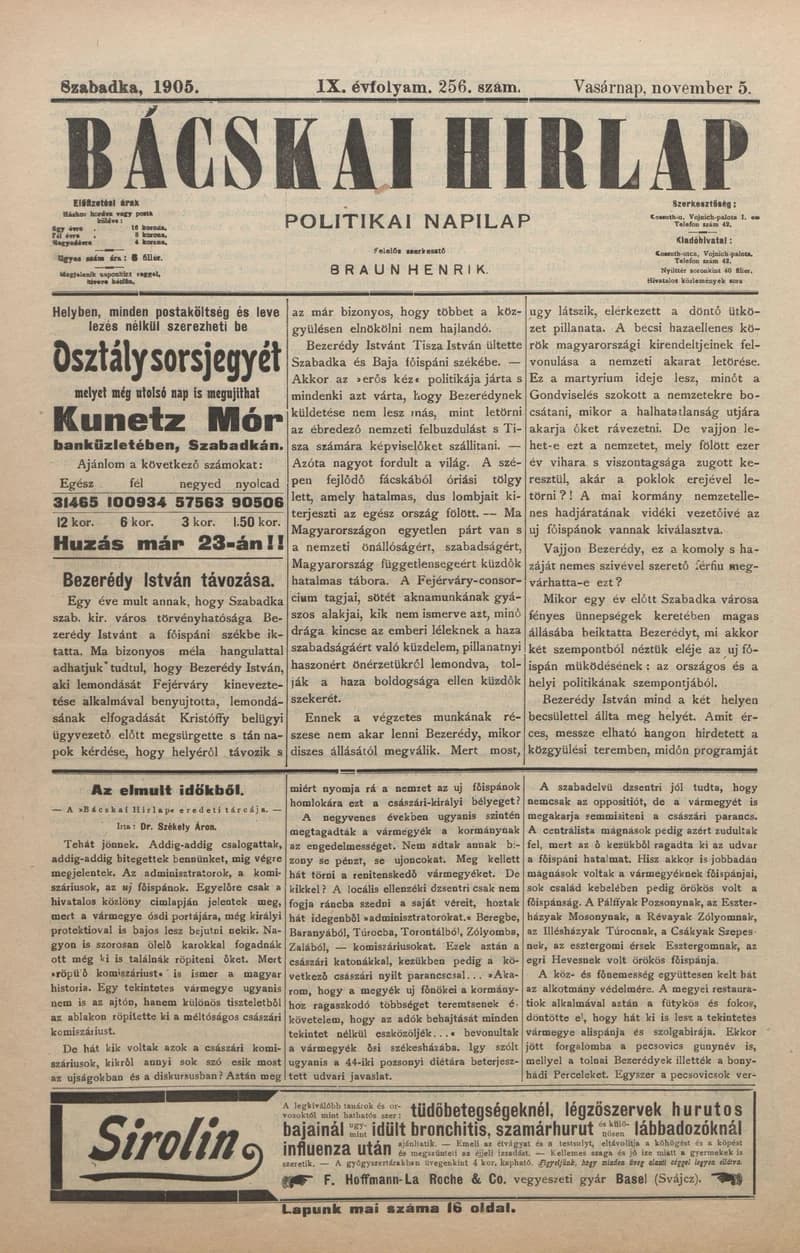Bácskai Hirlap, 9. évf. 1905. november 5. 256. sz.
