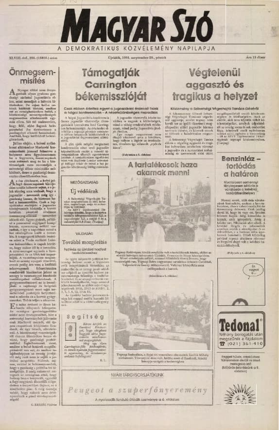 Magyar Szó, 48. évf. 1991. szeptember 20. 259. sz. 1–16. oldal