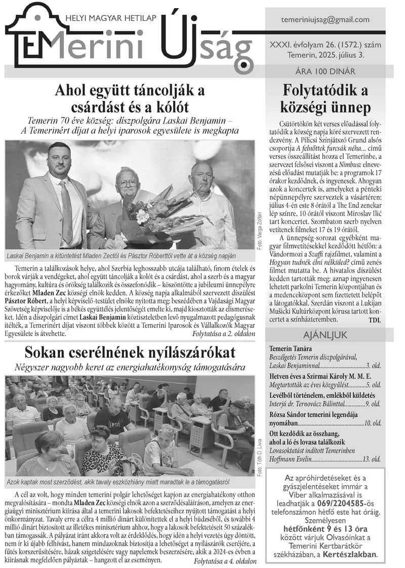 Temerini Újság, 31. évf. 2025. július 3. 26. sz.