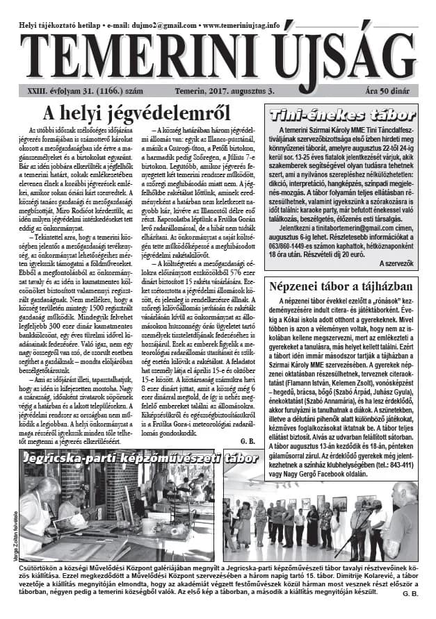 Temerini Újság, 23. évf. 2017. augusztus 3. 31. sz.