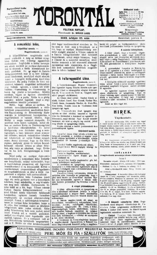 Torontál, 39. évf. 1910. június 4. 125. sz.