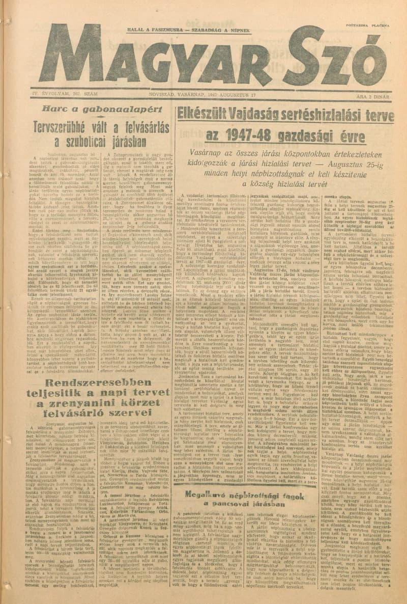 Magyar Szó, 4. évf. 1947. augusztus 17. 202. sz. 1–8. oldal