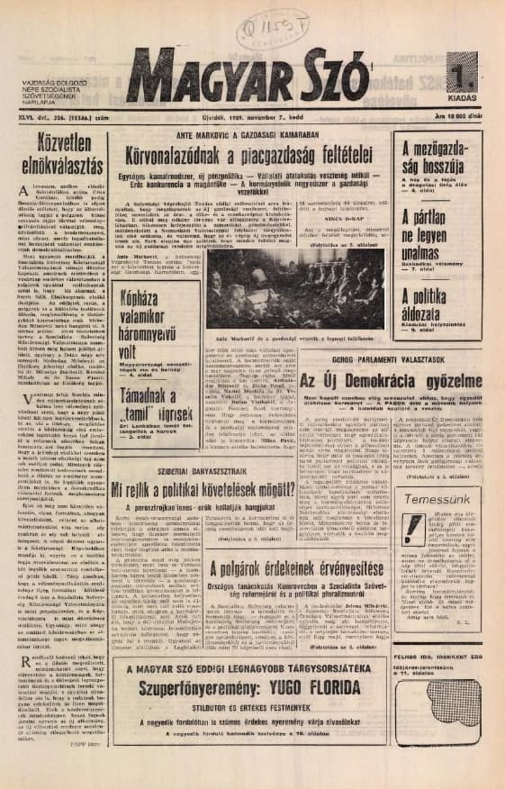 Magyar Szó, 46. évf. 1989. november 7. 306. sz. 1–16. oldal