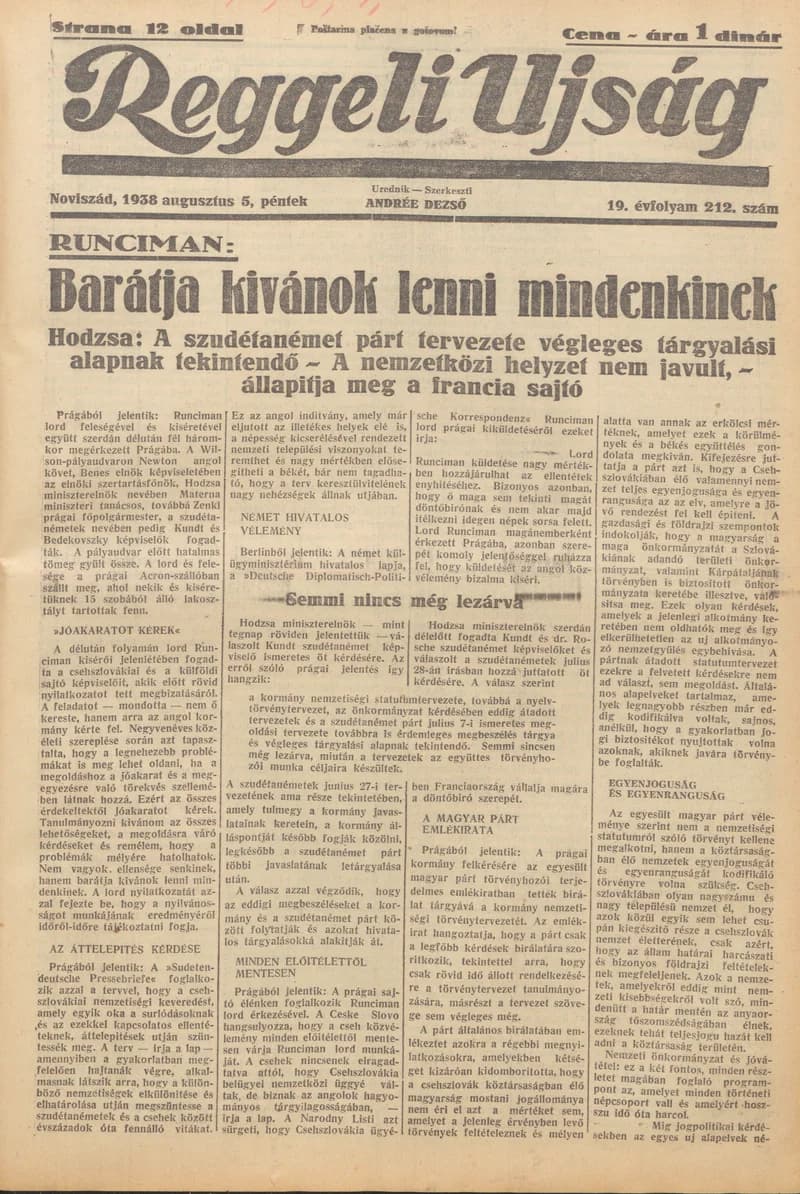 Reggeli Újság, 19. évf. 1938. augusztus 5. 212. sz.