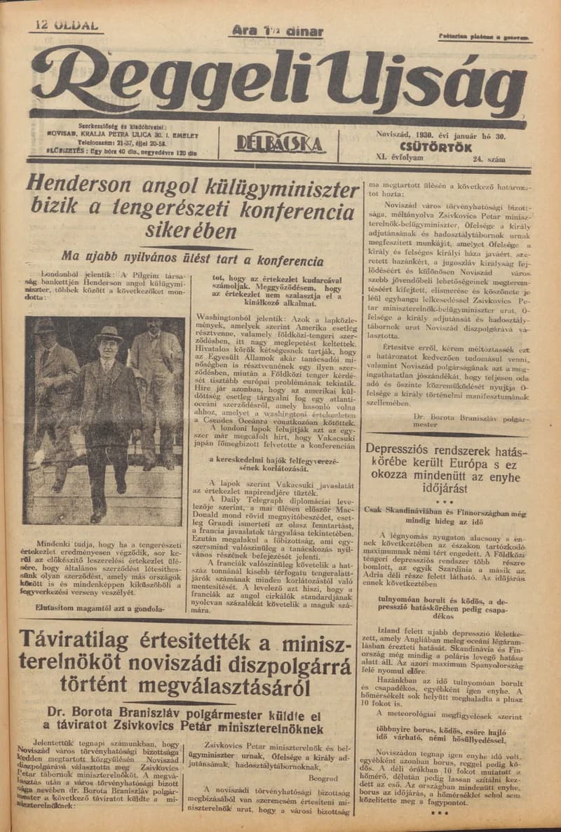 Reggeli Újság, 11. évf. 1930. január 30. 24. sz.