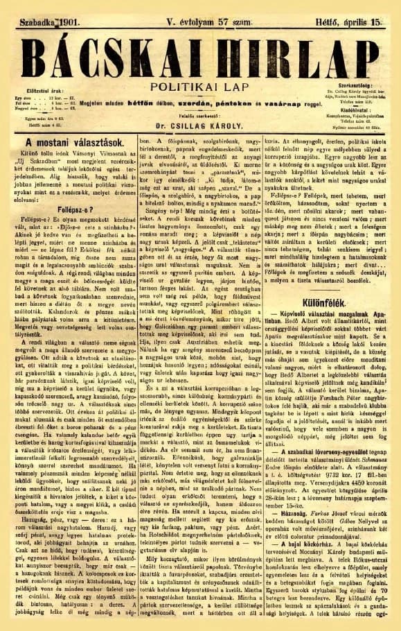 Bácskai Hirlap, 5. évf. 1901. április 15. 57. sz.