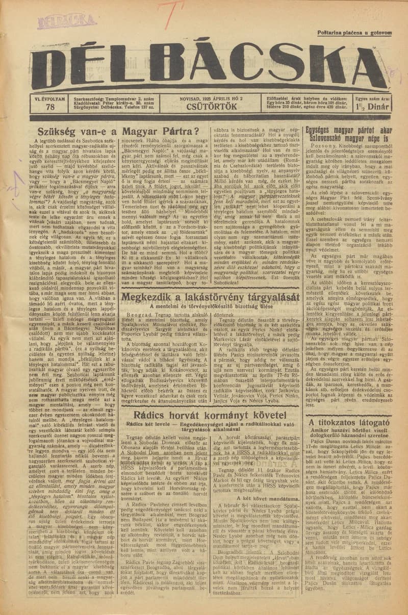 Délbácska, 6. évf. 1925. április 2. 78. sz.