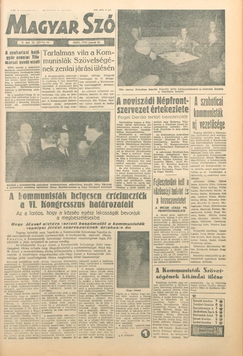 Magyar Szó, 10. évf. 1953. január 26. 25. sz. 1–10. oldal