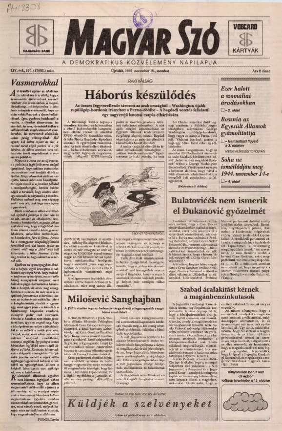 Magyar Szó, 54. évf. 1997. november 15. 270. sz. 1–16. oldal