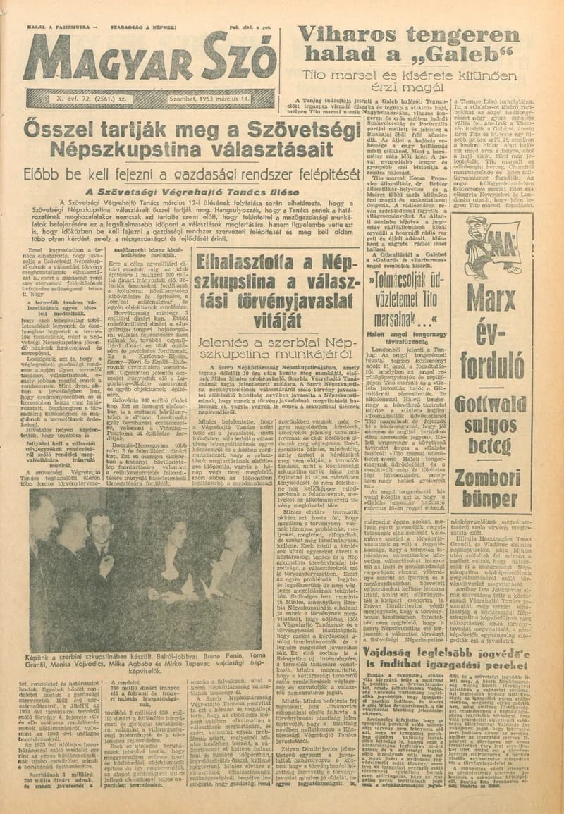 Magyar Szó, 10. évf. 1953. március 14. 72. sz. 1–10. oldal