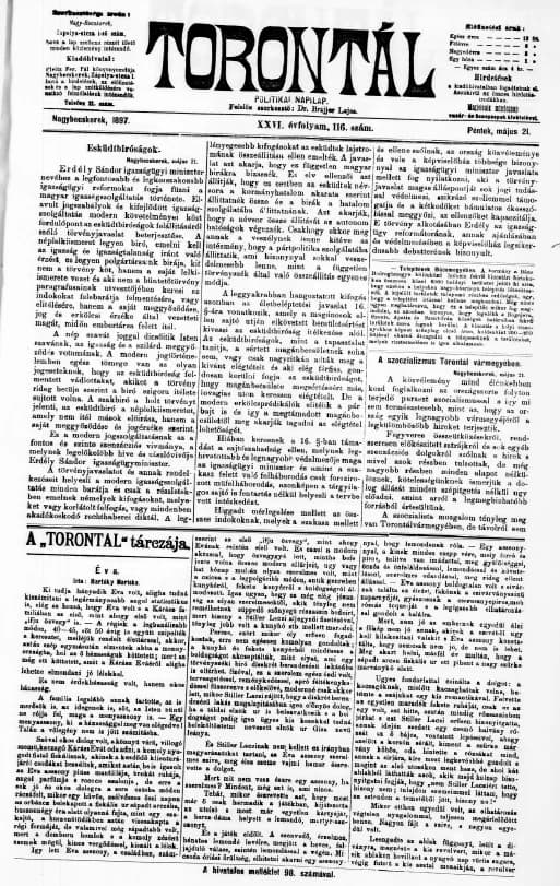 Torontál, 26. évf. 1897. május 21. 116. sz.