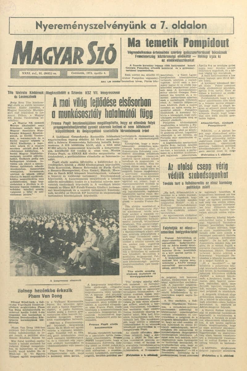 Magyar Szó, 31. évf. 1974. április 4. 92. sz. 1–20. oldal