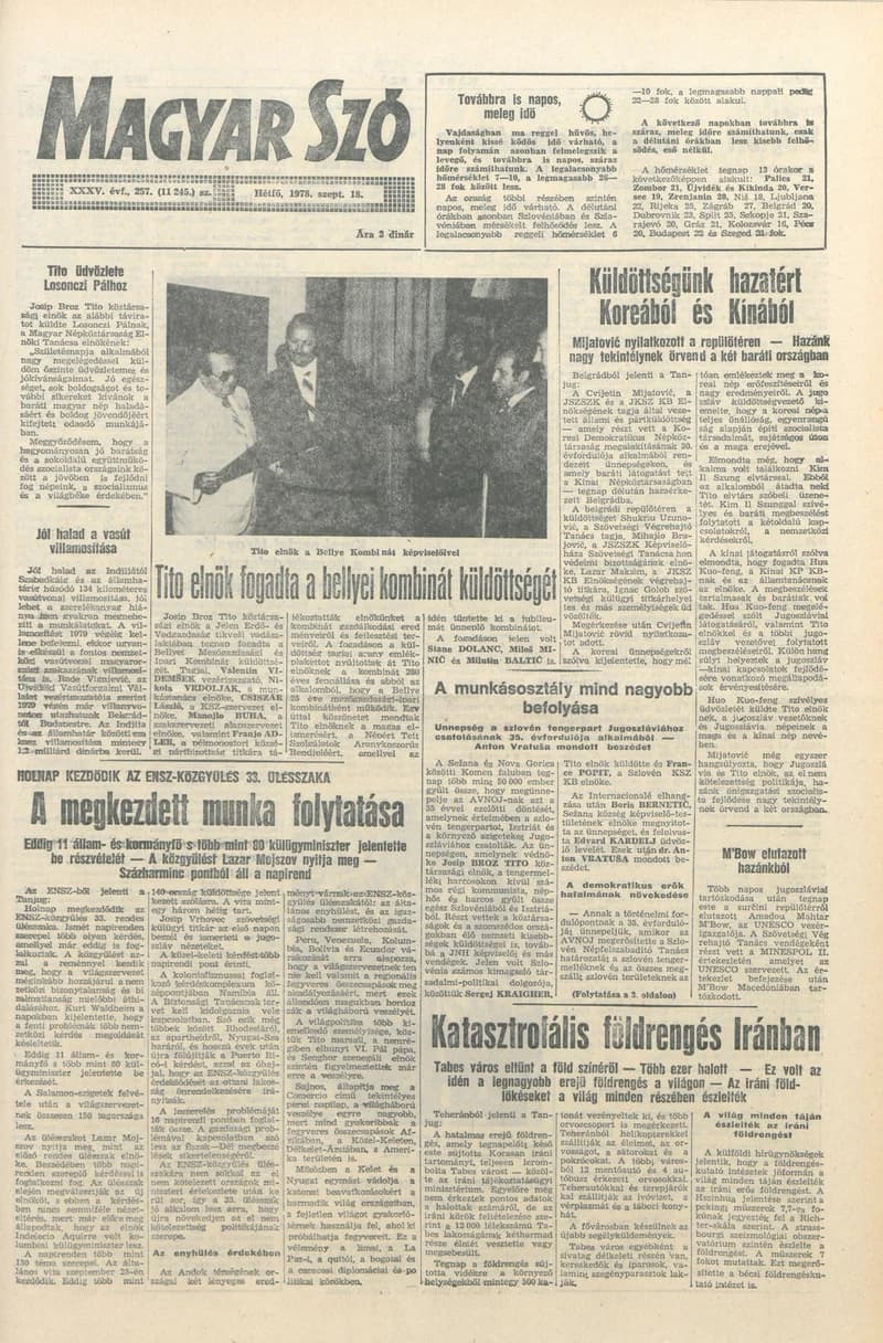 Magyar Szó, 35. évf. 1978. szeptember 18. 257. sz. 1–8. oldal