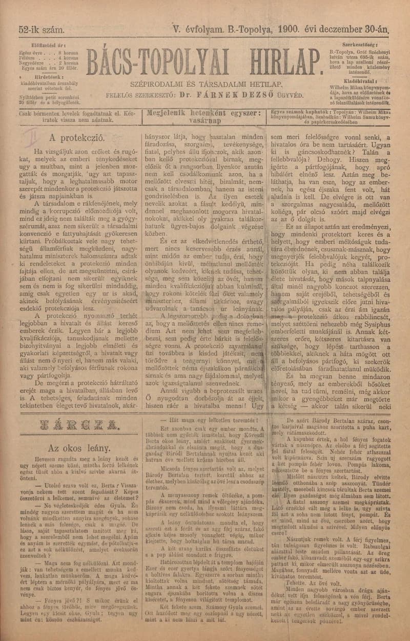 Bács-Topolyai Hirlap, 5. évf. 1900. december 30. 52. sz.