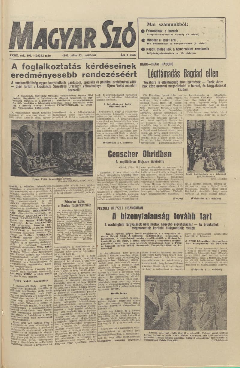 Magyar Szó, 39. évf. 1982. július 22. 199. sz. 1–20. oldal