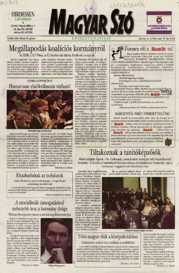 Magyar Szó, 61. évf. 2004. február 20. 41. sz. 1–20. oldal