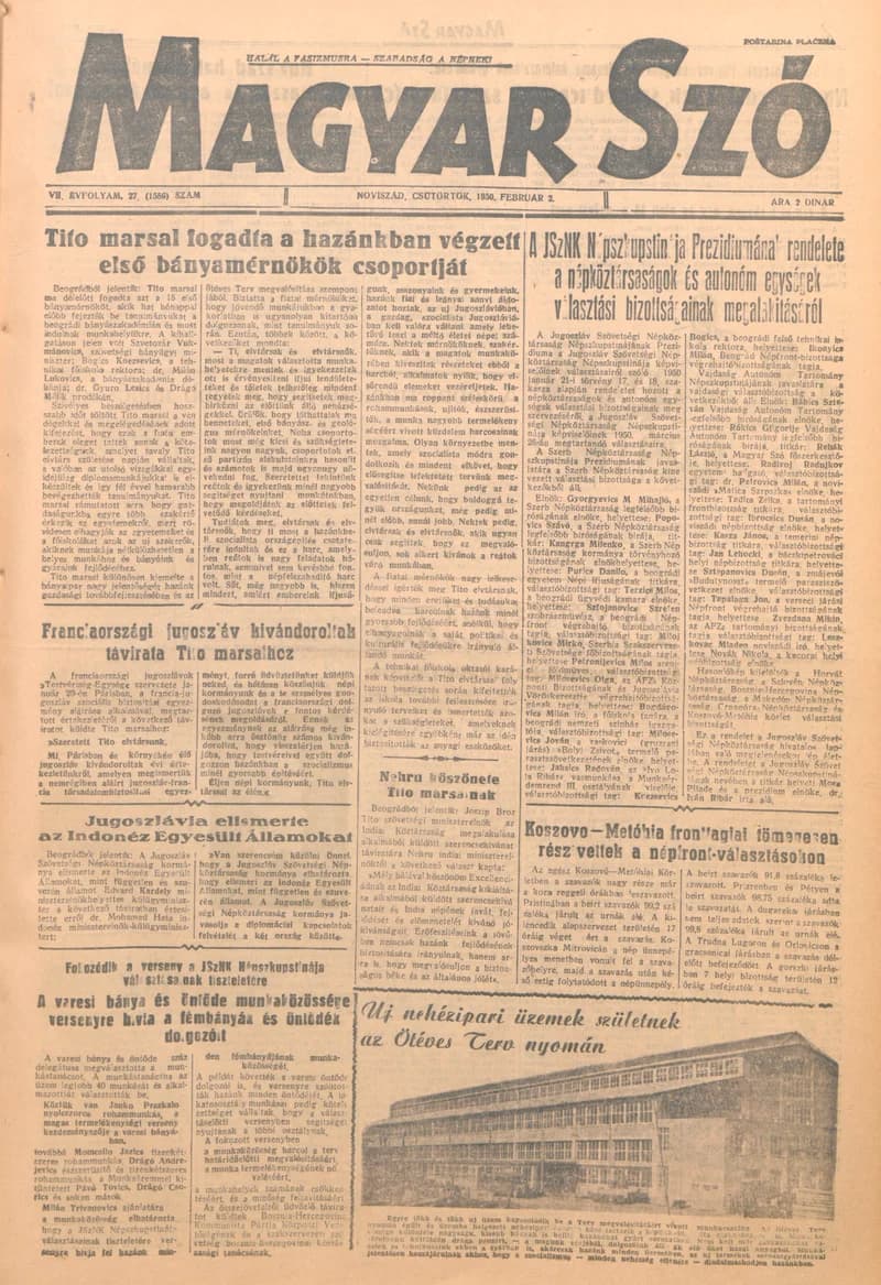 Magyar Szó, 7. évf. 1950. február 2. 27. sz. 1–4. oldal